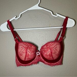 Pleasure State Red Lace Contour Balconette Lingerie Bra Women’s Size 32D